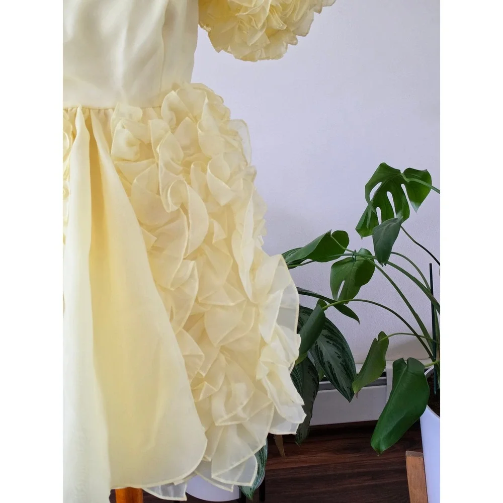 NEW Selkie The Twinkie Paris Yellow Ruffle Puff Sleeve Fairycore Mini Dress M - Picture 9 of 14